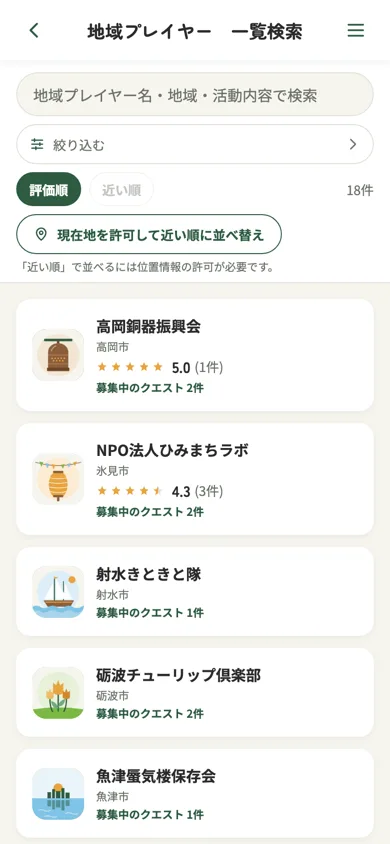 地域プレイヤーを一覧で見る